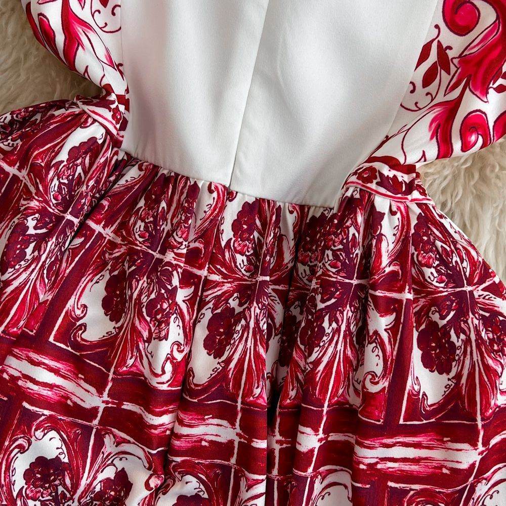 Retro Printing Slip Dress Women - Mubimart