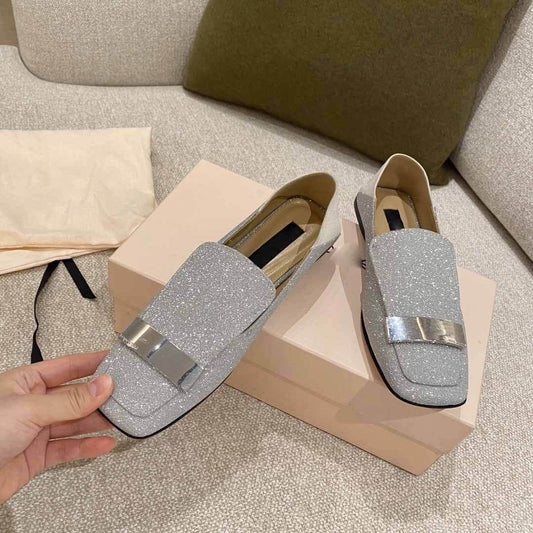 Square Toe Flat Single Shoes Step On Heel Two Wear Loafers Women - Mubimart