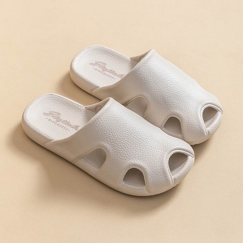 Baotou Hollow Home Slippers Summer Fashion Litchi Pattern Design Soft Sole Anti-Slip Floor Bathroom Slipper Women Men House Shoes - Mubimart