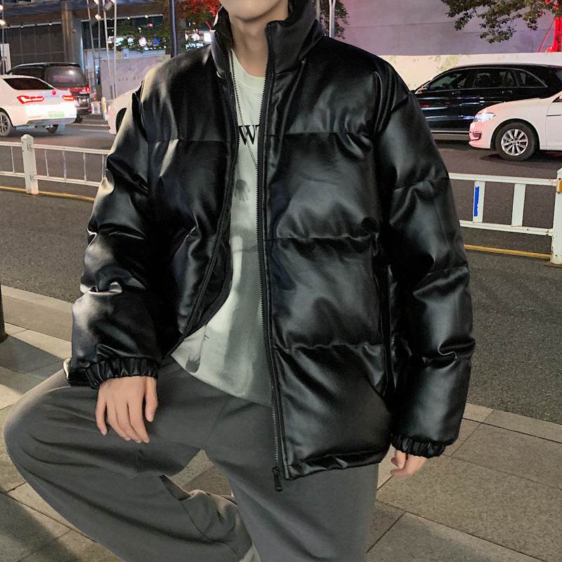 Men's Down Padded Tooling Casual Leather Jacket - Mubimart