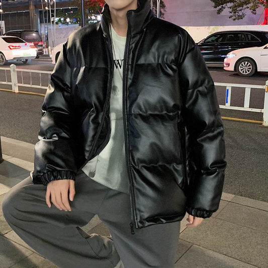 Men's Down Padded Tooling Casual Leather Jacket - Mubimart