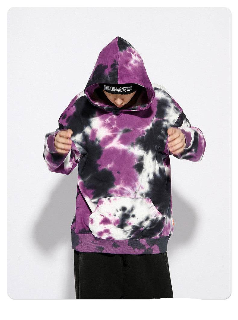 Loose Tie Dye Sweater Hooded Loose Terry Mens Cotton Sweater - Mubimart