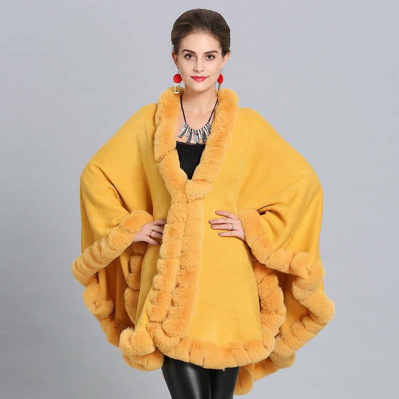 New Large Size Faux Fox Fur Collar Knitted Shawl - Mubimart