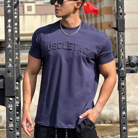 Men's Sports Loose Cotton Workout Short Sleeve T-shirt - Mubimart