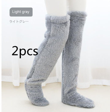 Over Knee High Fuzzy Long Socks Winter Warm Cold Leg Knee Joint Cold-proof Stockings Home Floor Sleeping Socks - Mubimart -  