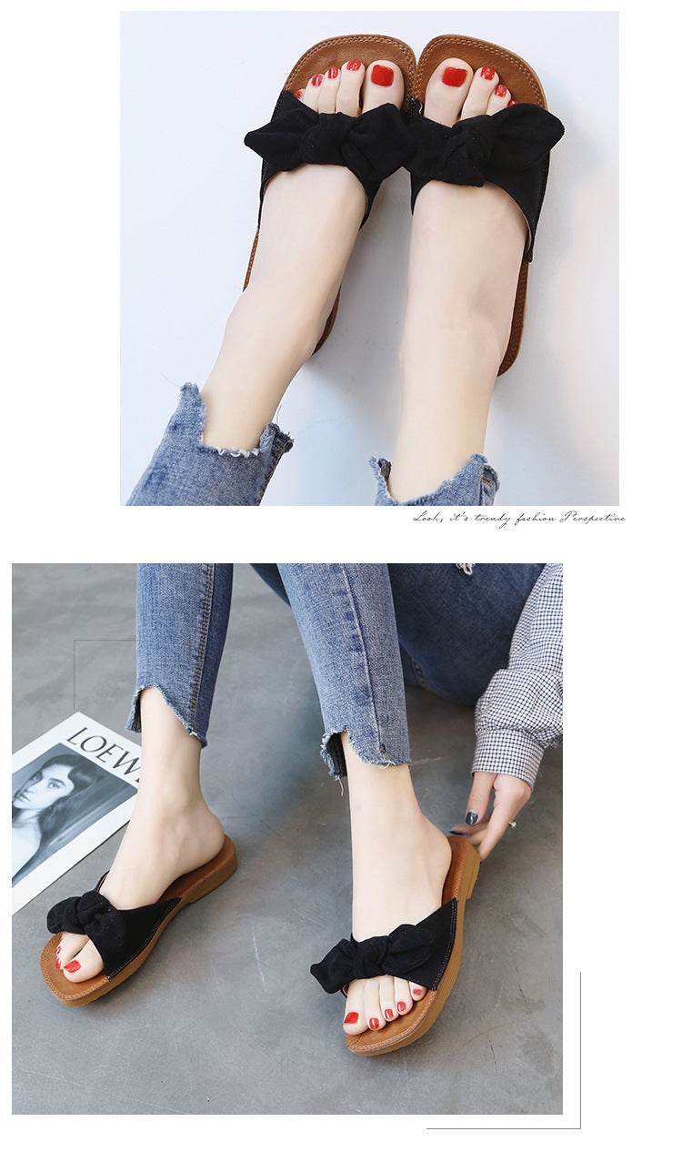 Sweet Summer Casual Bowknot Student Shoes Slippers Flat Bottom Comfort - Mubimart