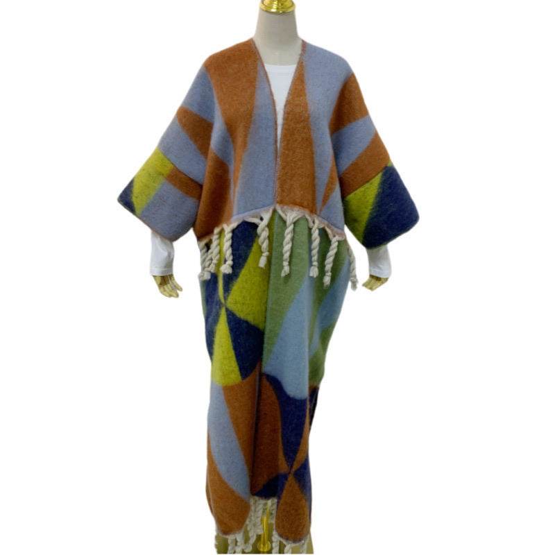 RETRO Geometric Double-sided Color Matching Robe For Women - Mubimart