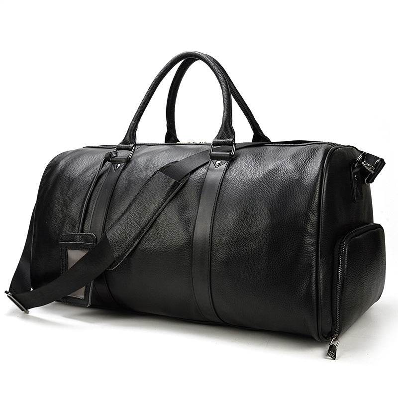 Men's Real-leather Traveling Black Gym Bag - Mubimart