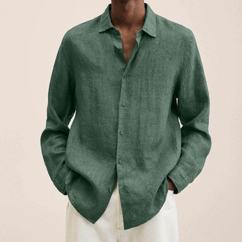 Long Sleeve Lapel Shirt Men's Loose Button Cardigan Sshirt Top Mens Clothing - Mubimart