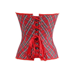 Simple Red Plaid Corset Top, Abdomen Shaping - Mubimart -  