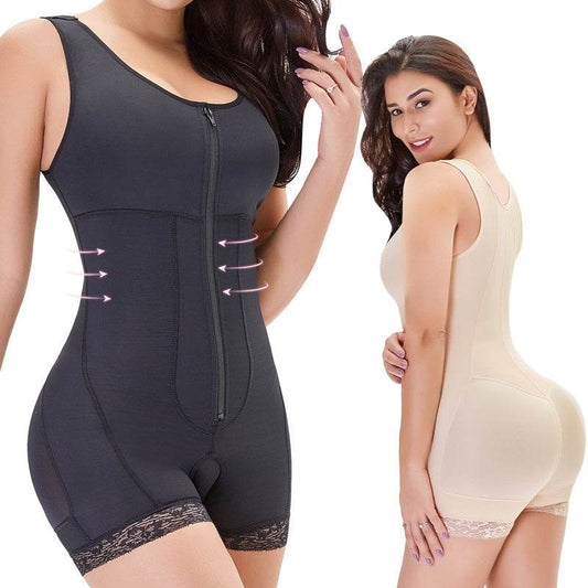 Women's One-piece Front Zipper Tummy And Hip Shaper - Mubimart