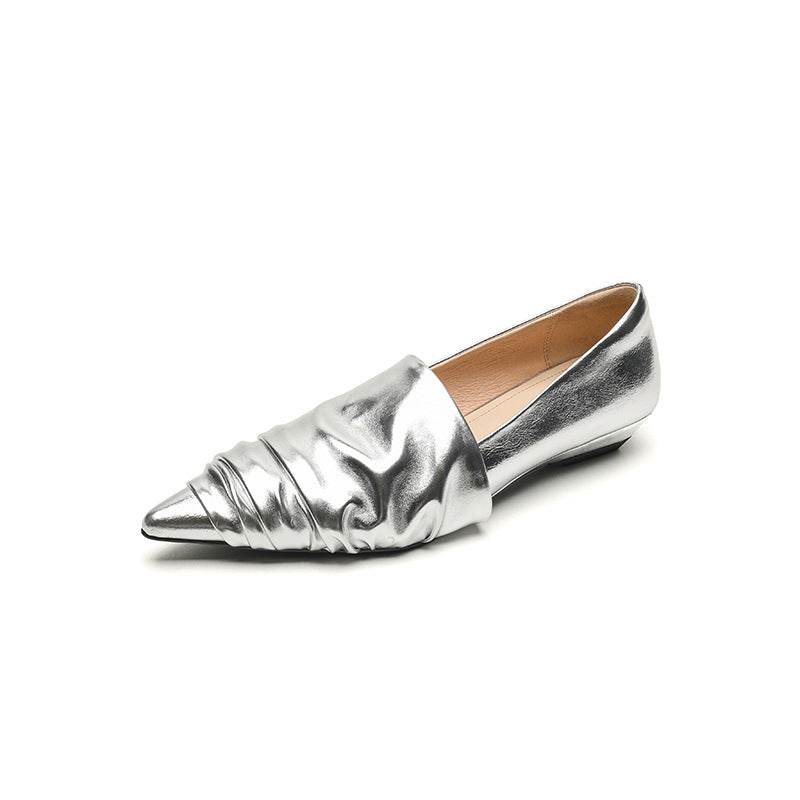 Pointed-toe Low Heel Flat Shoes Black Creamy-white - Mubimart