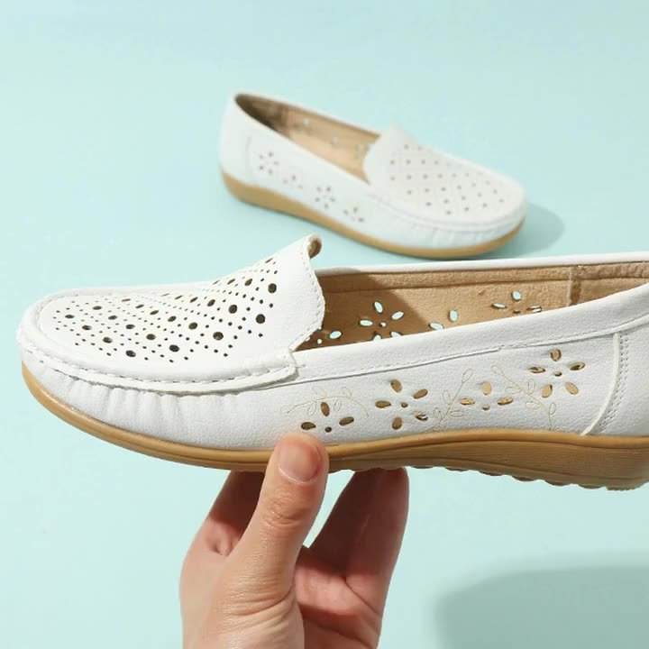 Women Loafers Hollow Out Breathable Anti Slip Flats Shoes - Mubimart