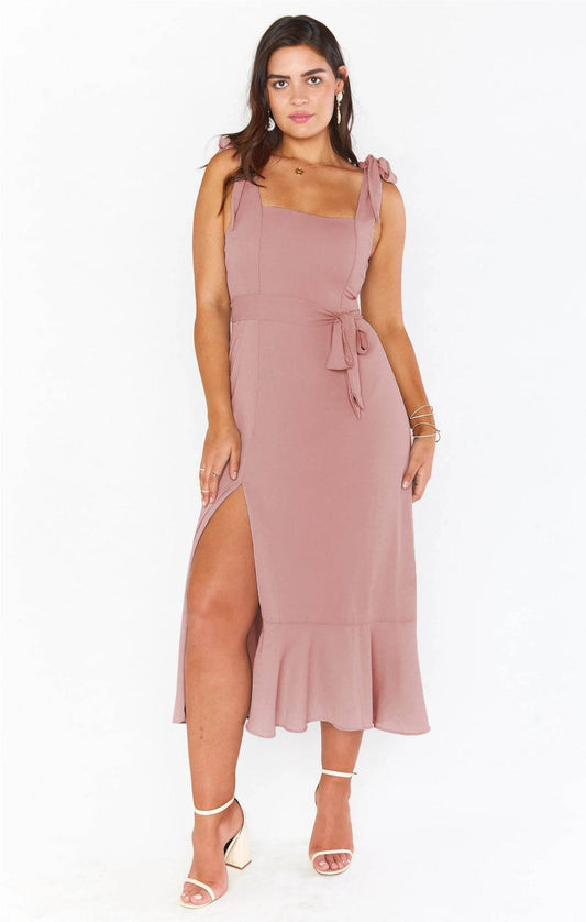 Women's Dresses Summer Elegant Bridesmaid Square Neck Ruffle Split Midi Formal Dress For Wedding Guest Cocktail Party - Mubimart