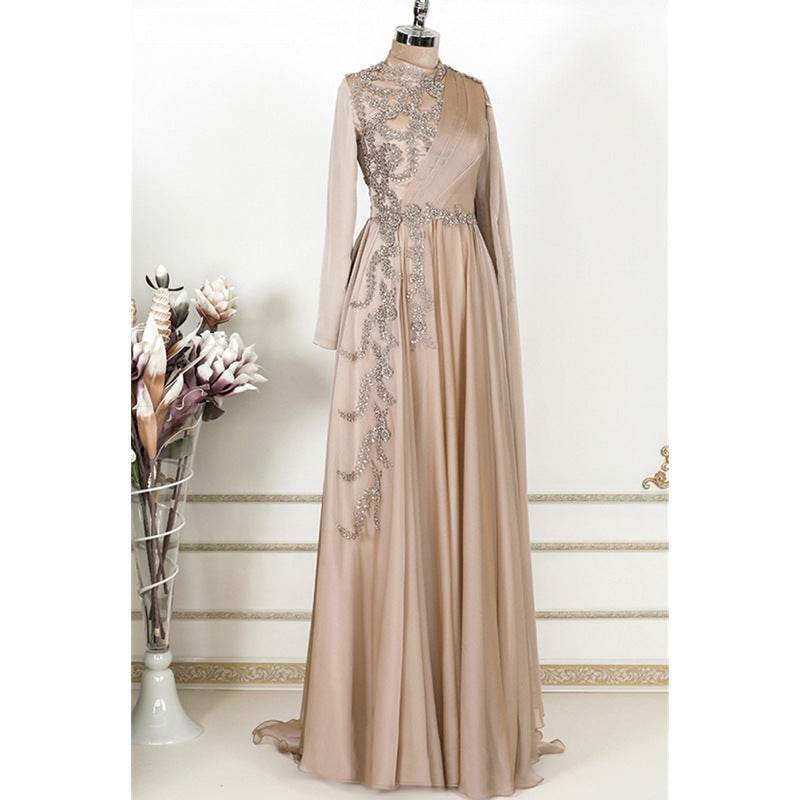 Champagne Muslim Evening Dress Formal Party - Mubimart