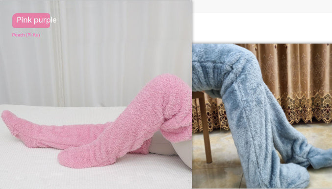 Over Knee High Fuzzy Long Socks Winter Warm Cold Leg Knee Joint Cold-proof Stockings Home Floor Sleeping Socks - Mubimart -  