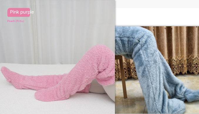 Over Knee High Fuzzy Long Socks Winter Warm Cold Leg Knee Joint Cold-proof Stockings Home Floor Sleeping Socks - Mubimart
