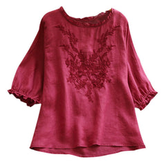 Fashion Cotton Plus Size Loose Embroidered T-shirt - Mubimart - Plus Size Tshirts 