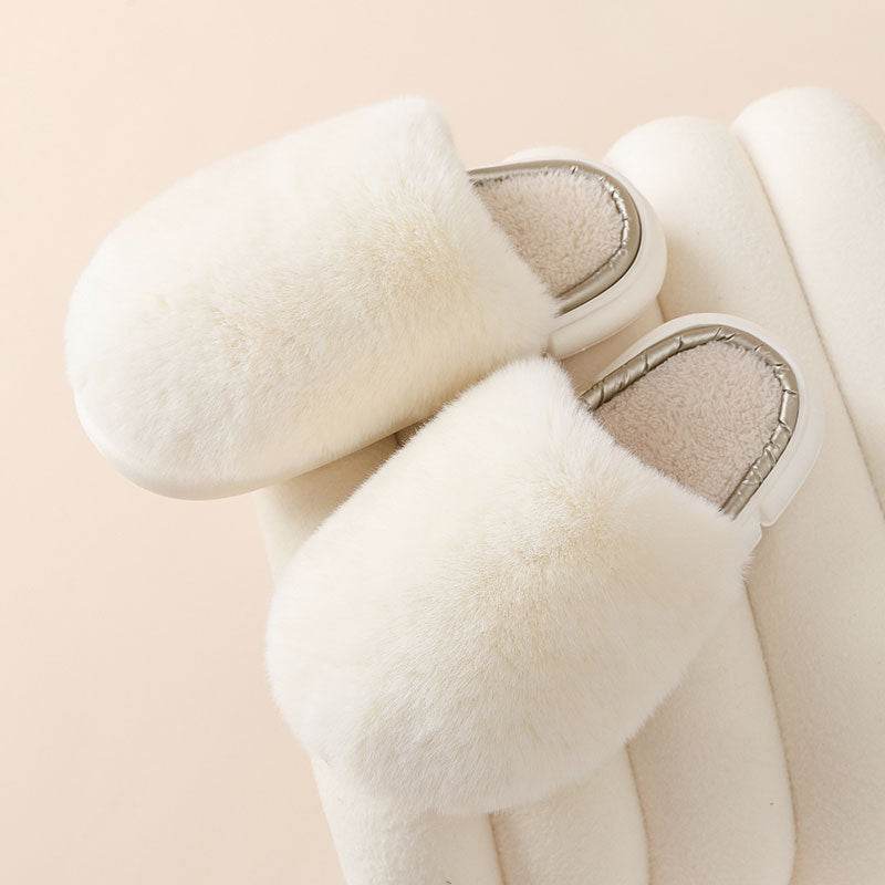 Fuzzy House Slippers Winter Warm Plush Faux Rabbit Fur Bedroom Shoes - Mubimart