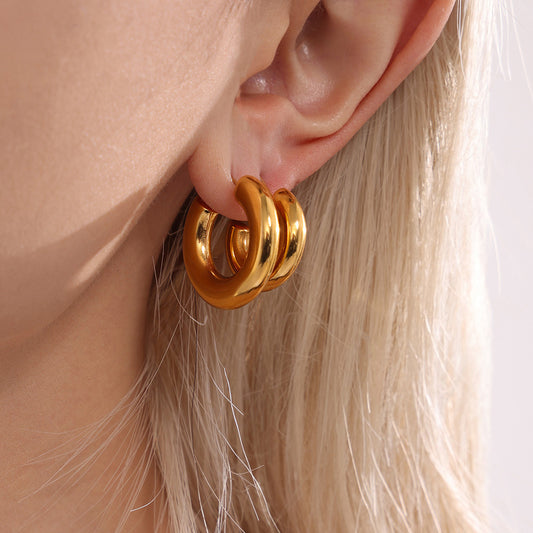 Elegant Minimalist Style C-shaped Earrings French 18K Gold Plating Elegant Ring Glossy Earrings