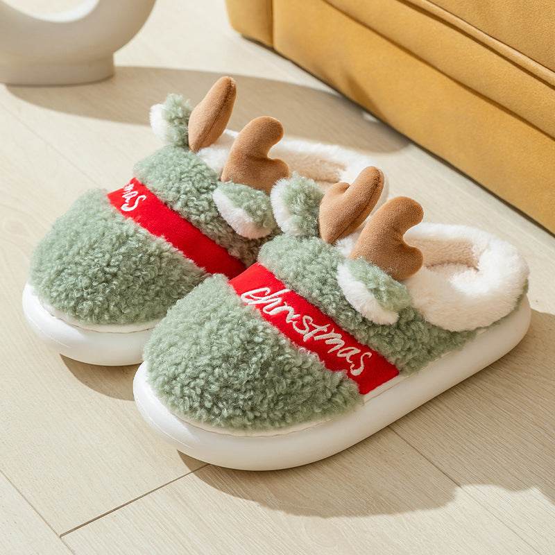 Christmas Shoes Winter Home Slippers Elk Soft Cozy Bedroom Slipper Slip On House Shoes - Mubimart