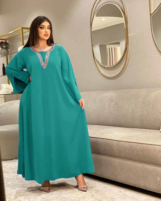 Women's Fashion Plus Size Women Handmade Beaded Rhinestone Dress - Mubimart