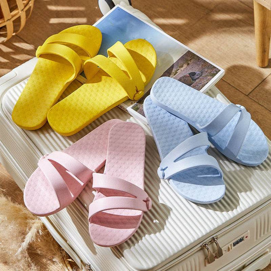 Folding Travel Slippers Hotel House Shoes Removable Non-slip Bathroom Slippers Summer Unisex Slides - Mubimart