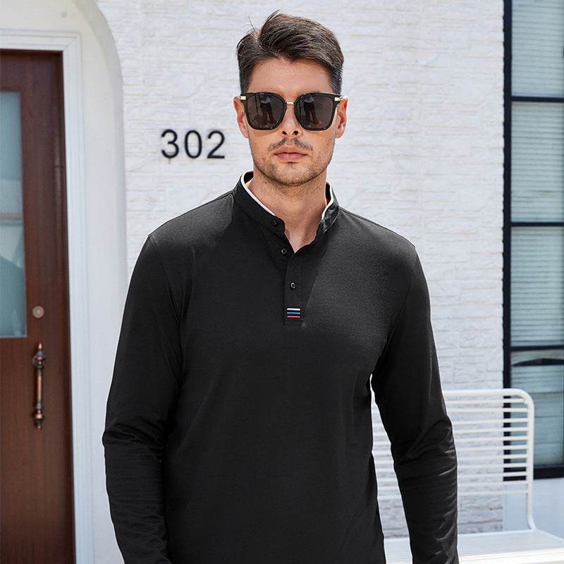 Men's Clothing Men's Long Sleeve Stand Collar Polo Shirt Polo Shirt - Mubimart
