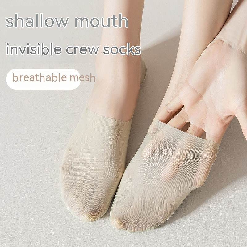 Women's Mesh Boat Socks Summer Thin Cotton Bottom Non-slip Tight Ice Silk Arbitrary Cut Women's Low Cut Invisible Socks - Mubimart