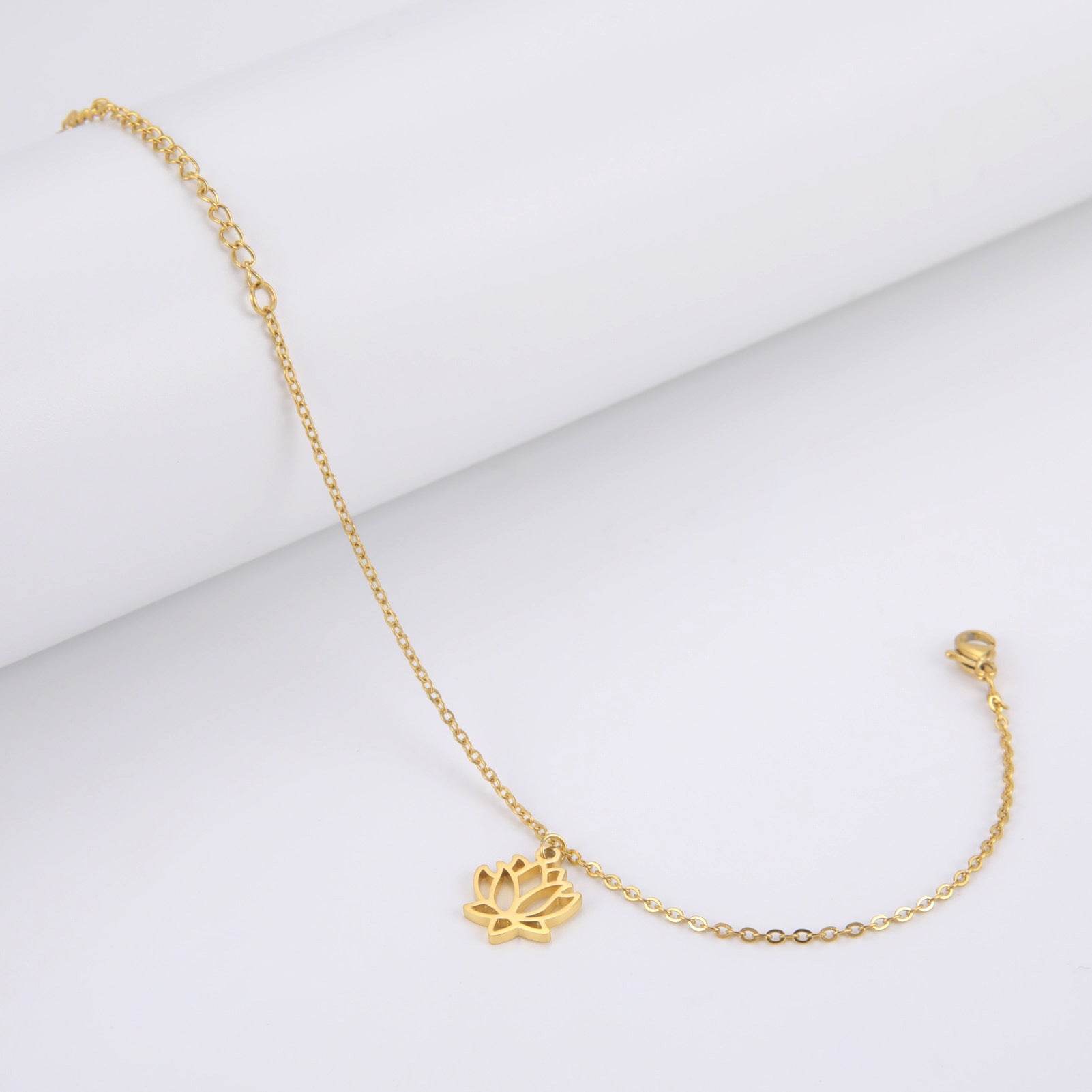 Women's Lotus Stainless Steel Bohemian Pendant Ankle Bracelet Beach Accessories - Mubimart