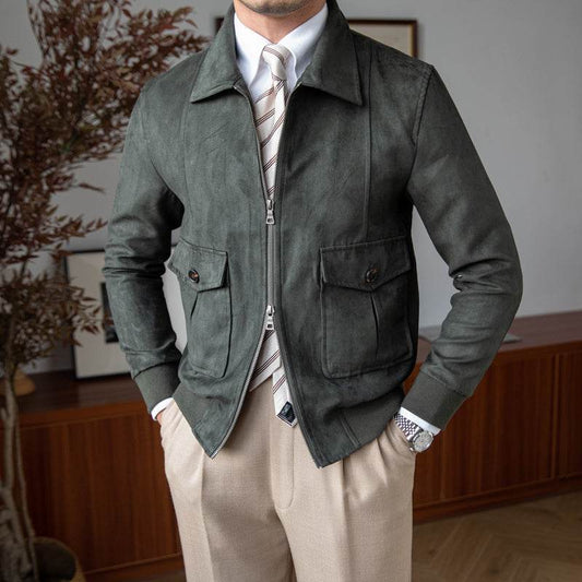 Suede Coffee Bomber Jacket For Man - Mubimart
