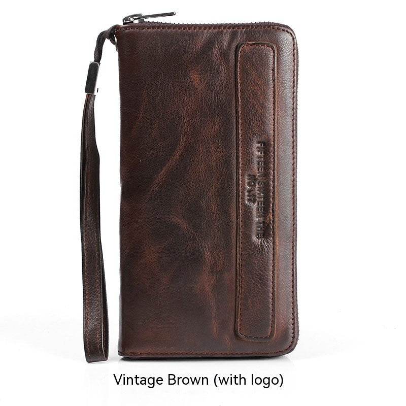 Men's Handmade Sheepskin Retro Long Wallet - Mubimart