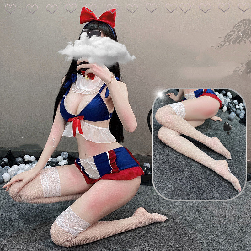 Huahua's Large Size Sexy Lingerie Bow Cute Soft Girl Student Sexy Pajamas Uniform Suit Passionate Female Show - Mubimart -  