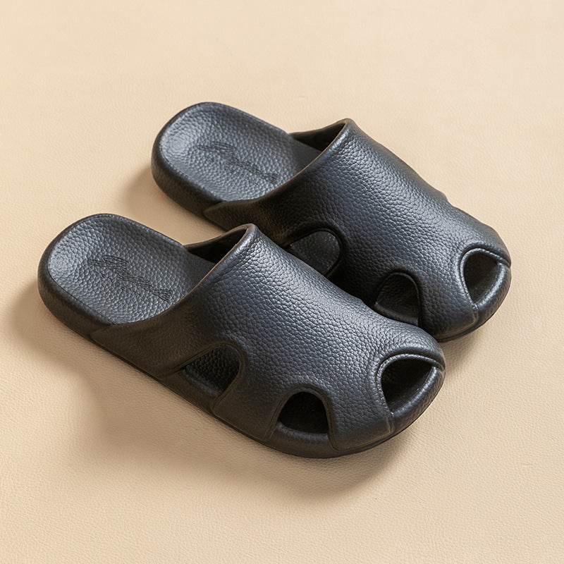 Baotou Hollow Home Slippers Summer Fashion Litchi Pattern Design Soft Sole Anti-Slip Floor Bathroom Slipper Women Men House Shoes - Mubimart