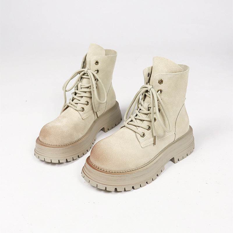 Distressed Thick Bottom Mid-calf Vintage Martin Boots - Mubimart