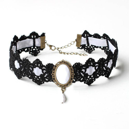 Halloween Costume Accessories Set Seven-color Necklaces Ethnic Style Accessories Gothic Choker Lace Collar Vintage Gem Clavicle Chain - Mubimart