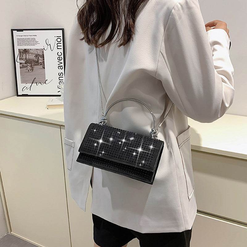 Chain Crossbody Bag Women Handbag Glitter Crystals Plain Daily Silver Black Shoulder Bag - Mubimart