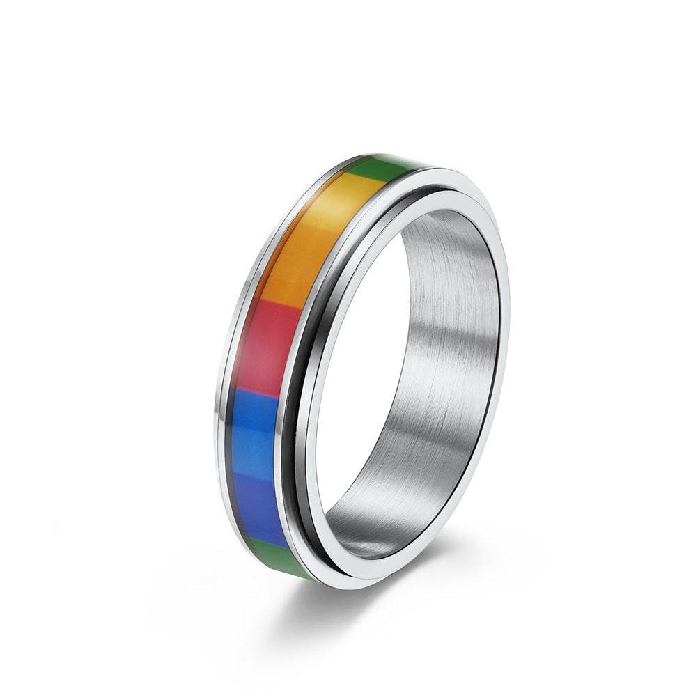 Fashionable Men Rainbow Color Titanium Steel Ring - Mubimart