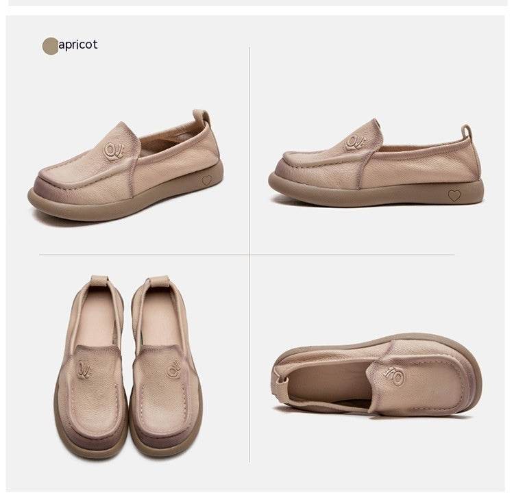 Spring First Layer Cowhide Retro Rub Colored Flat Bottom Comfort Women's Shoes - Mubimart