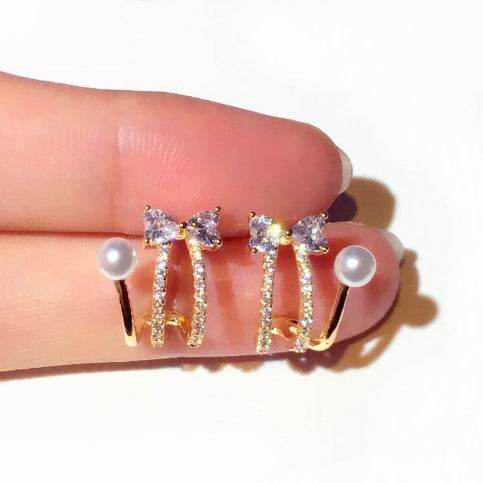 Bow Pearl Stud Earrings For Women - Mubimart