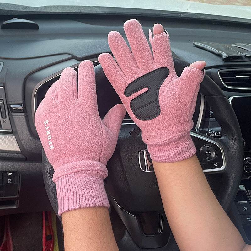 Outdoor Ski Riding Gloves Winter Polar Fleece Flip Cover Winter Gloves Men And Women Plus Velvet Thickened Warm Touch Screen Gloves - Mubimart