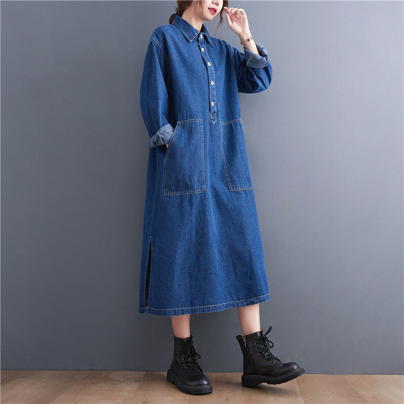 Large Size Denim Long Sleeve Pullover Dress Girl - Mubimart -  