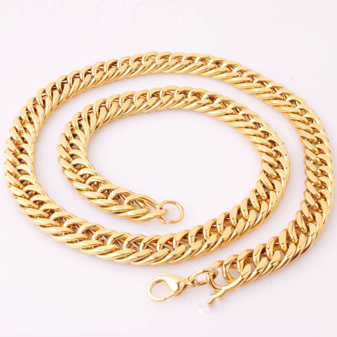 Mens Fashion Titanium Steel Gold Double Buckle Necklace - Mubimart
