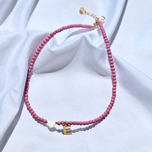 Colorful Beads Initial Choker For Women Stainless Steel Lett - Mubimart