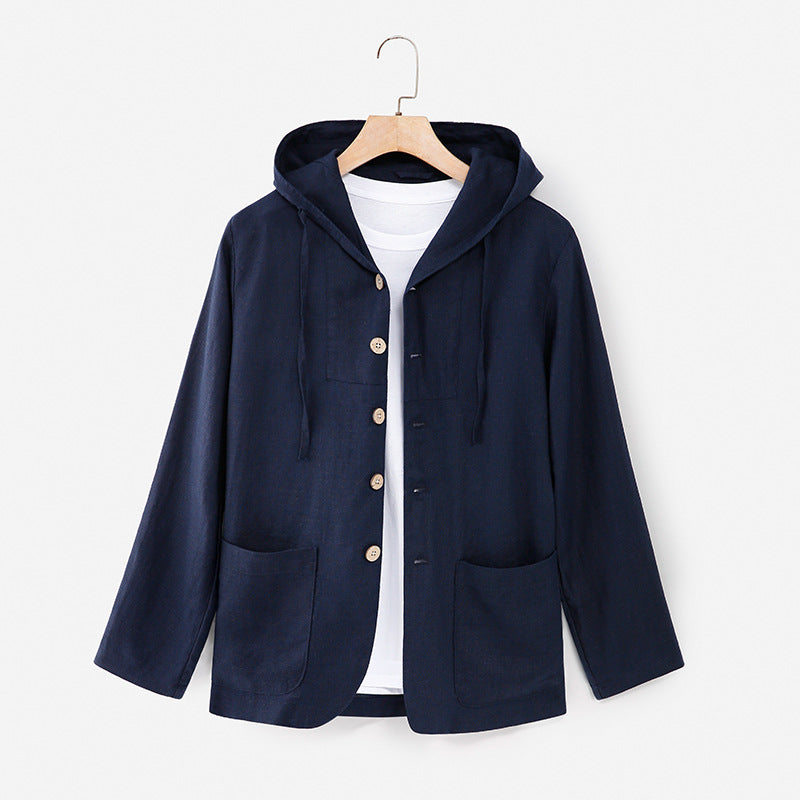 Linen Shirt Casual Linen Hooded Loose Breathable Jacket