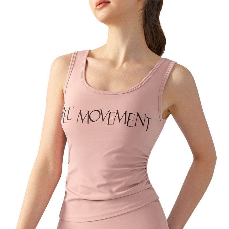 Yoga Vest Women's Fixed Cup Waist Slim Sports Top Workout Clothes - Mubimart