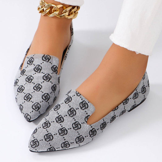 Rose Print Flats Shoes Fashion Casual Pointed Toe Canvas Loafers Lazy Shoes For Women - Mubimart