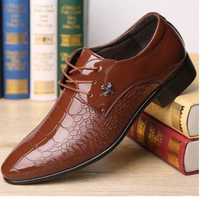 Shiny Lace-Up Single Shoes Fashion Dress Shoes - Mubimart