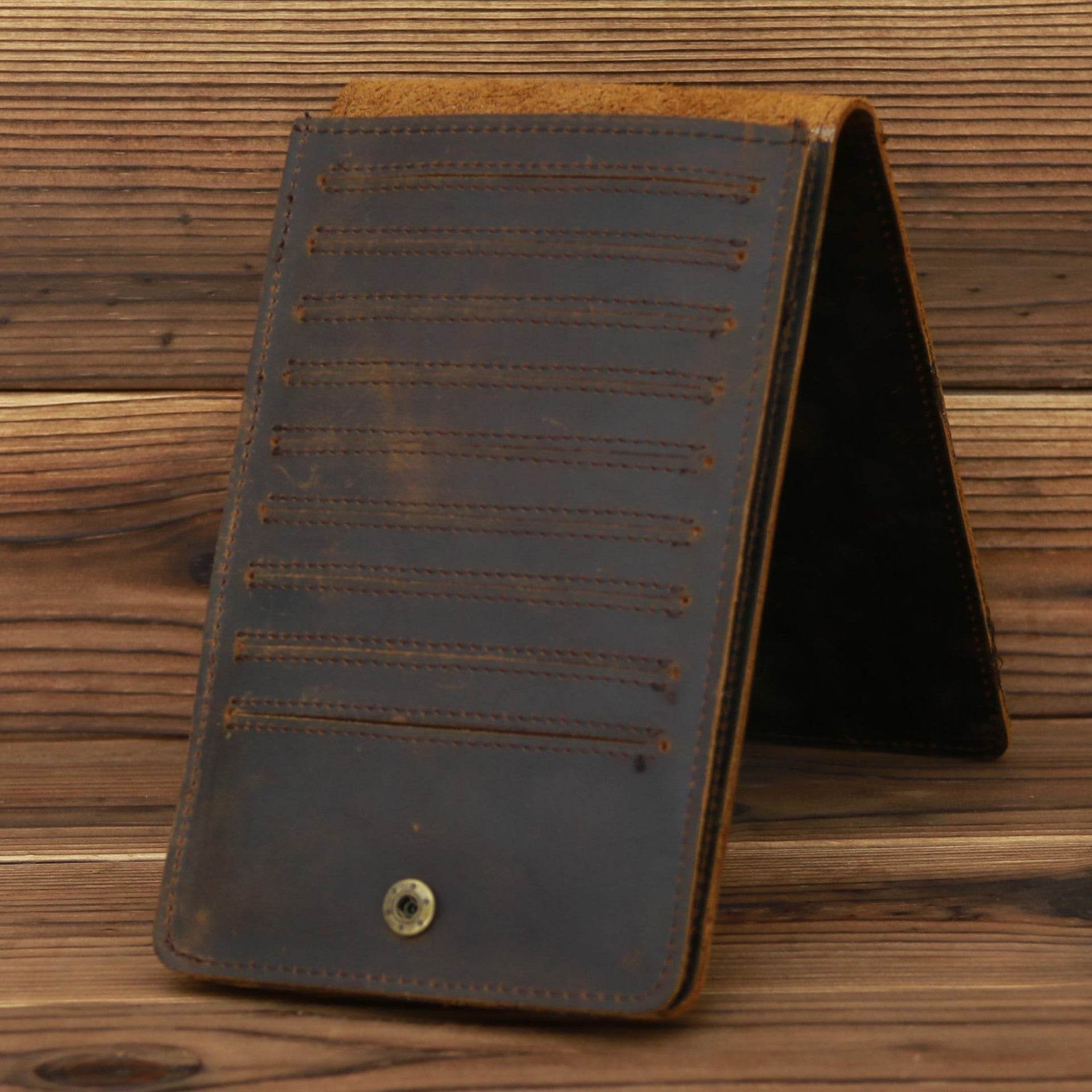 Men's Long Mobile Phone Bag Money Bag Head Layer Cowhide Crazy Ma Card Bag Wallet Card Clip Big Card Clip Thin - Mubimart