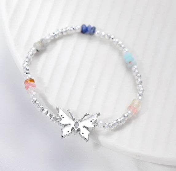 Fancy Butterfly Drop Oil Beaded Bracelet Stretch Jewelry For Women - Mubimart